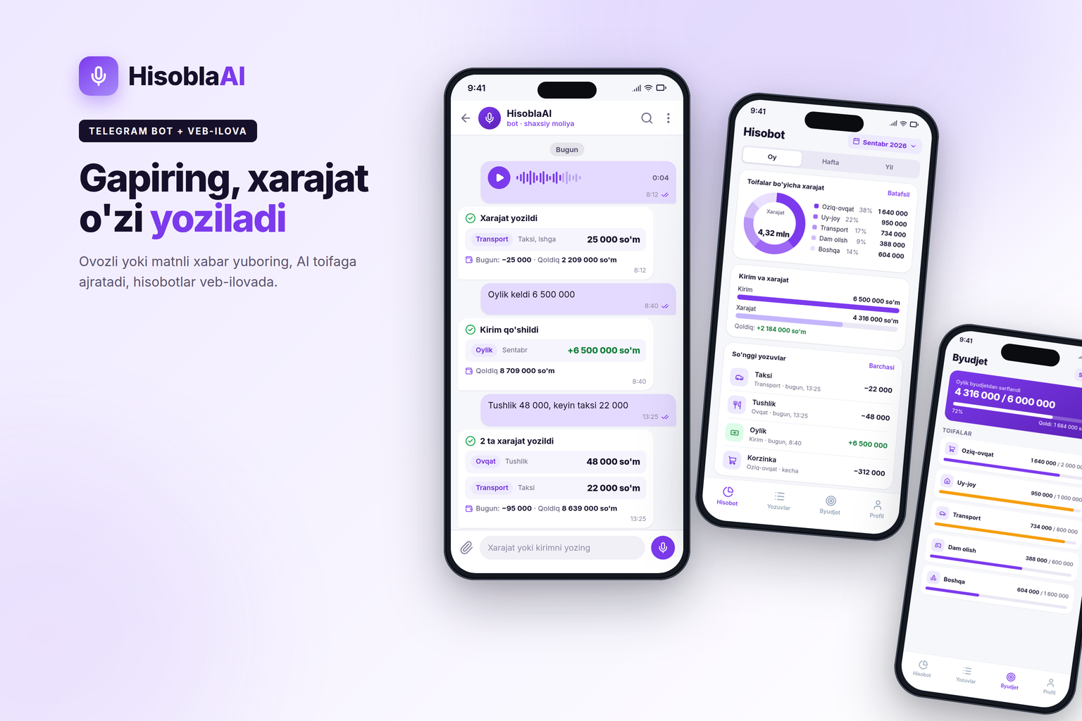 HisoblaAI — Telegram'dagi shaxsiy moliya AI agenti
