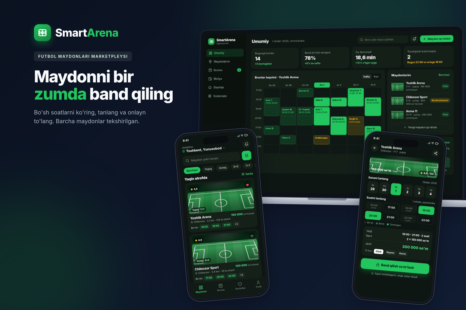 SmartArena — Futbol maydonlarini band qilish marketpleysi
