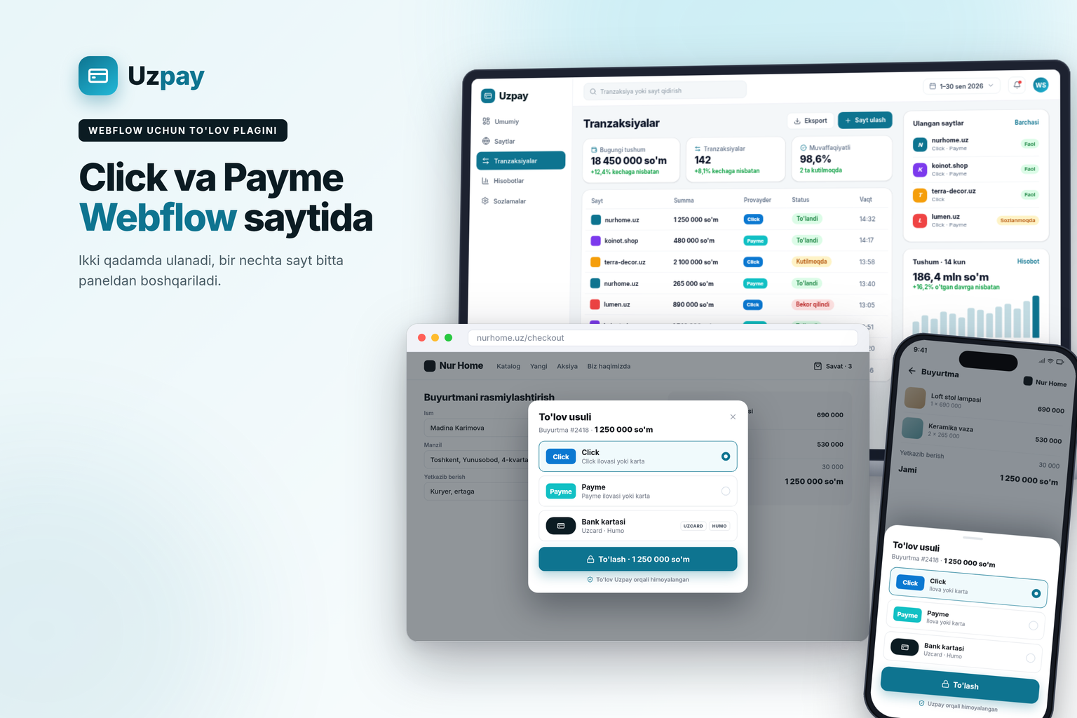 Uzpay — Webflow saytlari uchun Click va Payme plagini